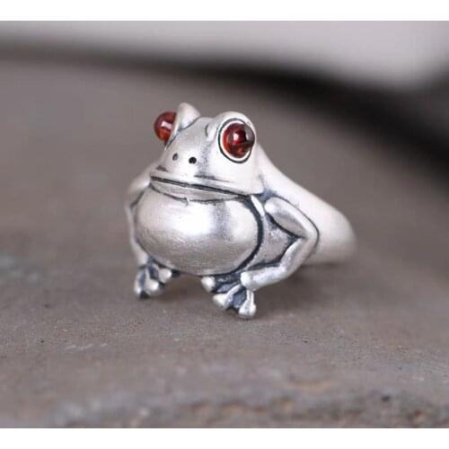 Vintage Red Garnet Frog Ring Jumping Frogs Open Adjustable Rings Finger Jewelry Party Lover Gift Couple Valentine Gift