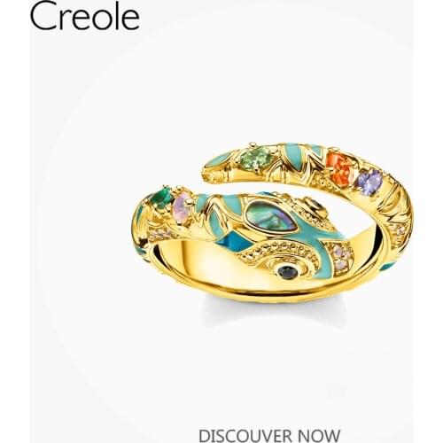 Ring Golden Snake With Colorful Stones 2021 Brand New Classic Fine Jewerly For Women Europe Style Bijoux In 925 Sterling Silver