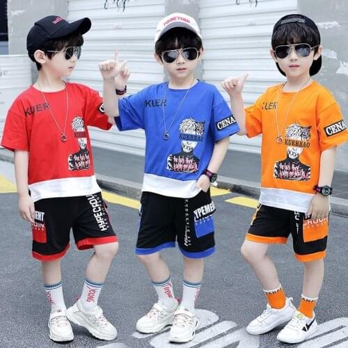 Boys Fashion Summer New Two-piece Kids Short-sleeve Shorts Set Childrens Clothing