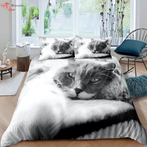 Homesky Cute Cat Bedding Sets Pet Duvet Cover Twin Queen King Single Size Pillowcase Home Textile Bed Cover Set Bed Bedclothes