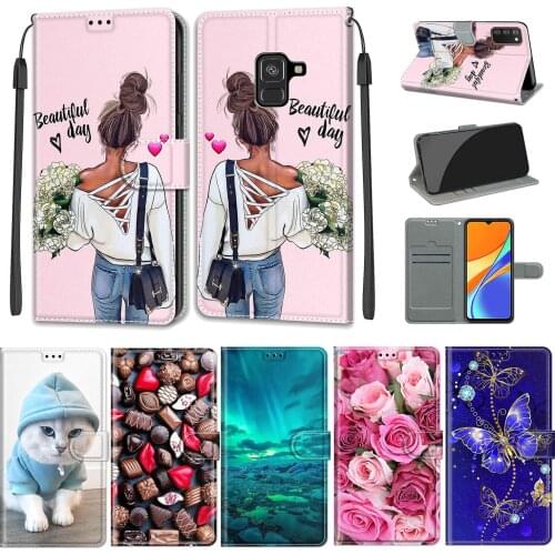 Flip Leather Case For Samsung Galaxy A8 2018 Case Wallet Card Holder Stand Book For Samsung Galaxy A530F Girls Flowers Pattern