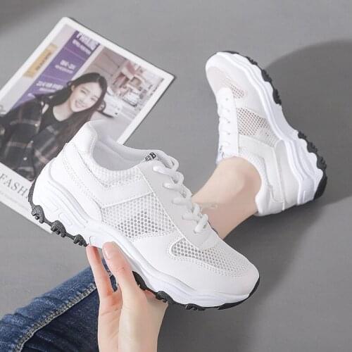 Summer Sport-Shoes for Women Tennis Shoes Lace-Up Fashion Breathable Mesh Casual Sneakers White Shoe Calzado Deportivo Mujer