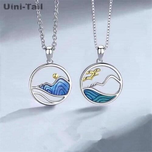Uini-Tail hot sale new 925 sterling silver eachother couple necklace fashion trendy flowing sense of sweet Valentines Day gift