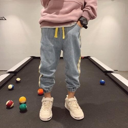 Fashion Boys Pants 3 5 6 7 8 9 10 Years Boys Clothing Denim Pants Side Splice Ribbon Jeans For Boys Children Trousers Pantalones