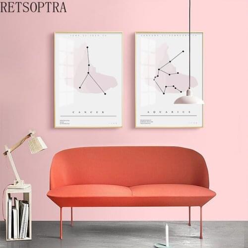Wall Art Canvas Poster Prints Pink Constellation Star Sign Nursery Minimalist Geometric Painting Home Decor Pictures Abstract