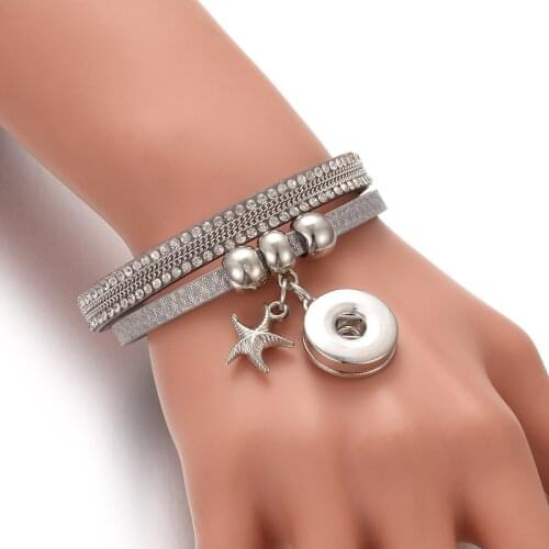 2019 New Snap Jewelry starfish 18mm Leather Snap Button Bracelets Vintage Bracelet Charm Bracelet Wristband