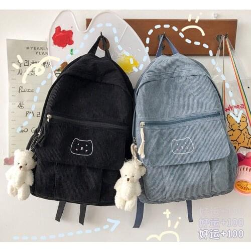 Real Shot Soft Girls Fall/winter New Cartoon Corduroy College Style Cute Backpack Sweet High School Student Bag