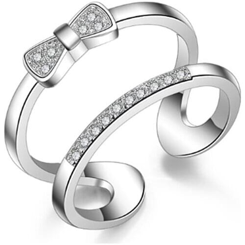 New simple personality versatile two-color double-layer bow opening female models silver plated rings SA115