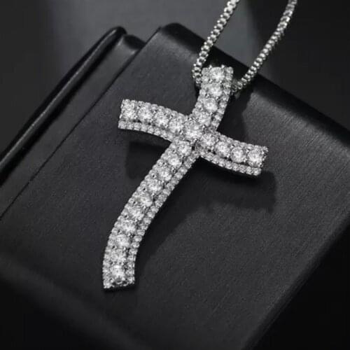 NEW 925 Silver Exquisite Bible Jesus Cross Pendant Necklace Women Crucifix Charm Pave Round Simulated Platinum Diamond Jewelry