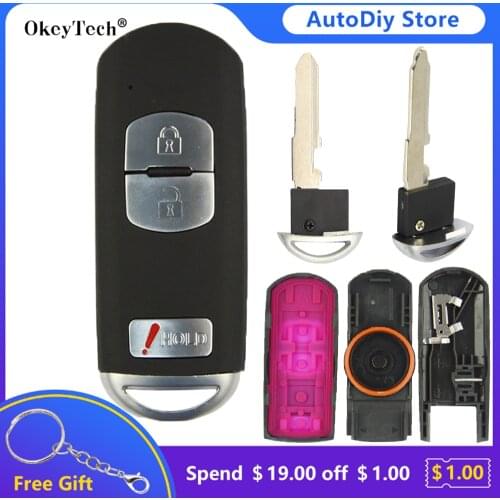 Okeytech No Logo 3BT Remote Car Key Shell Cover Case Fob For Mazda 3 5 6 CX5 CX7 Atenza Clip Shiny/Matte Blade Key Replacement