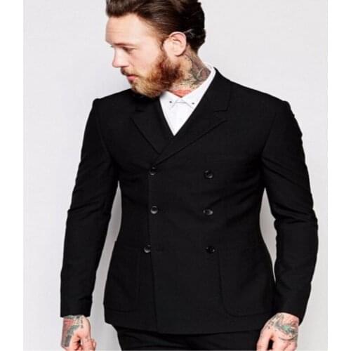 Jacket+Pant) Handsome Black Double Breasted Mens Suits Wedding Suits For Men Groom Suits Groomsmen Tuxedos Mens Wedding Suits