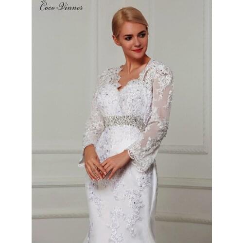 Sexy Backless Vintage Mermaid Wedding Dresses With Sash Crystal And Pearls Beads Long Sleeve Plus Size Bridal Dress W0162