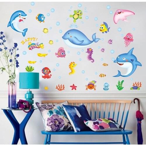 Underwater starfish fish bubble wall sticker for living rooms cartoon bathroom kids room home decoration wall decals art murals