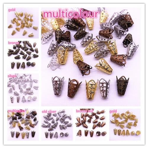 50pcs 11*16mm Gold Silver Plated Hollow Flower Amaryllis form End Spacer Beads Caps Charms Beads For Jewelry Making Accessories