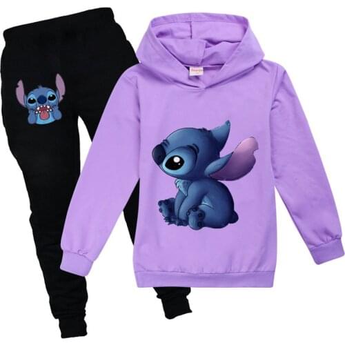 Stitch cartoon casual sports suit long-sleeved hoodie and pants 2-piece set spring boys and girls models