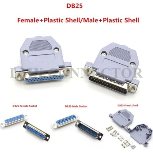 10PCS/Set RS232 Serial Port Connector DB25 25pin Male Female Socket+Plastic Shell Socket Adapter