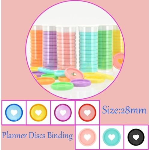 11pcs 28mm Colorful Plastic Rings Binding Discs Mushroom Heart Binder Discs DIY Loose Leaf Ring Binding Notebook Buckle Button