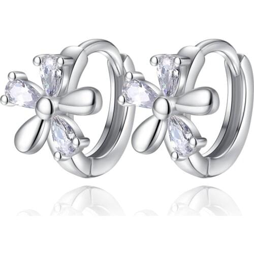 Huitan Fresh Style Flower Hoop Earrings for Women Wedding Engagement Aesthetic Accessories Shiny Cubic Zirconia Trendy Jewelry