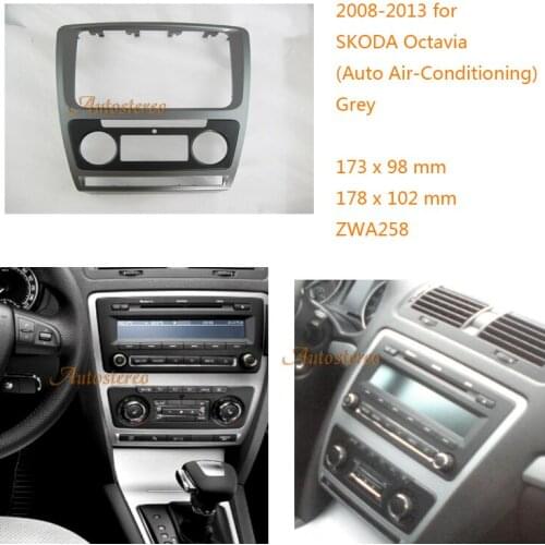 ZWNAV 11-258 RADIO STEREO BLACK DOUBLE DIN FASCIA SURROUND for SKODA Octavia 2008-2013 (Auto Air-Conditioning) Grey