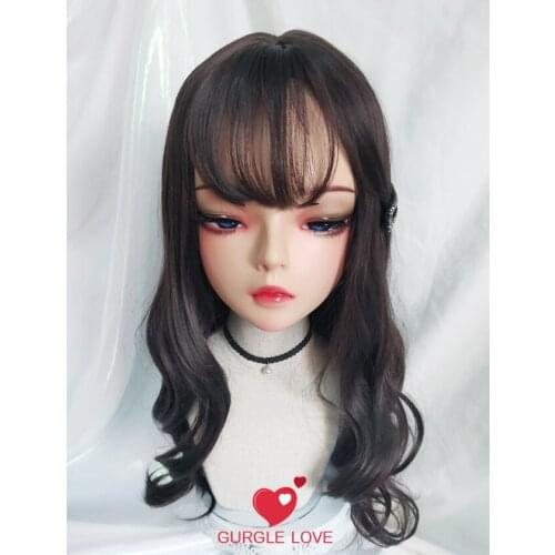 Tian-A)Female Sweet Girl Resin Half Head Kigurumi BJD Eyes Crossdress Cosplay Japanese Anime Role Lolita Mask With Eyes And Wig