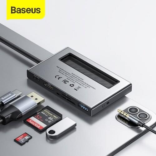 Baseus USB Type C HUB to 4K HD TF SD Card Reader Retractable Clip USB C 3.0 for iPad MacBook Pro Adapter Dock Station Splitter