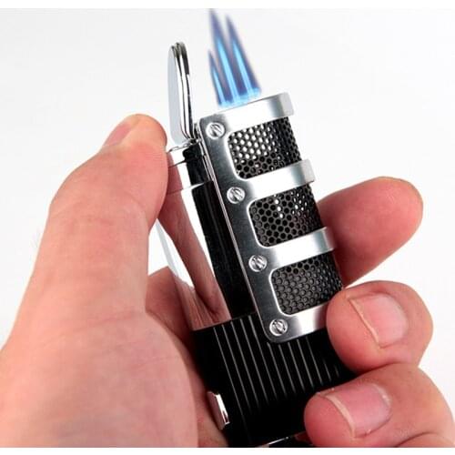 Windproof Torch Jet Lighter Spray Gun Turbo Gas 1300 C Metal Three Nozzles Butane Cigar Cigarettes Lighters Smoking Accessories