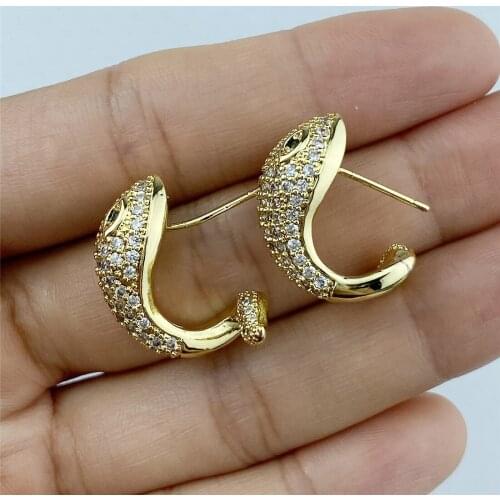 Top Quality Copper Zircon Gold Color Creative Snake Earrings Personality Inlaid CZ Cool Style Charm Womens Jewelry Gift