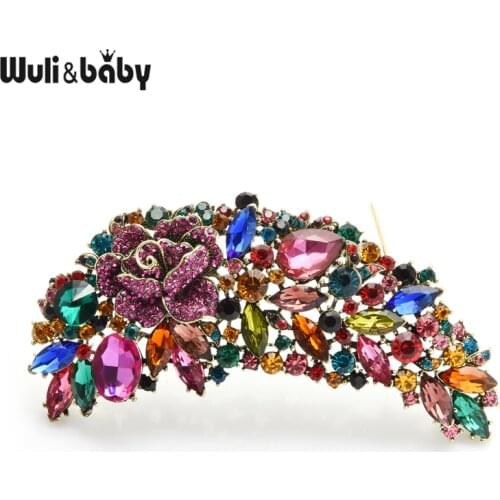 Wuli&baby Exaggerate Crystal Moon Flower Brooch Pins 2021 Women Huge Office Party Brooches Gifts