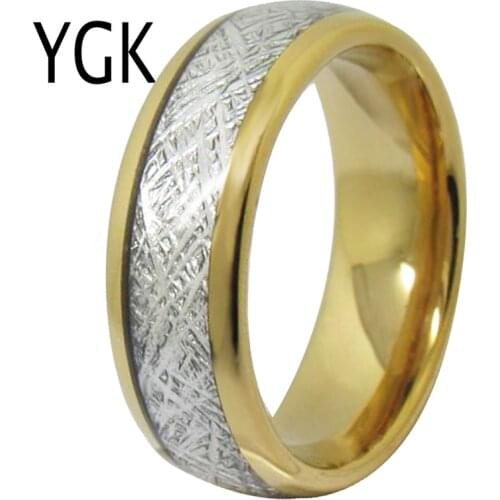 YGK Wedding Jewelry Golden Dome With Meteorite Inlay New Tungsten Rings for Mens Bridegroom Wedding Engagement Anniversary Ring