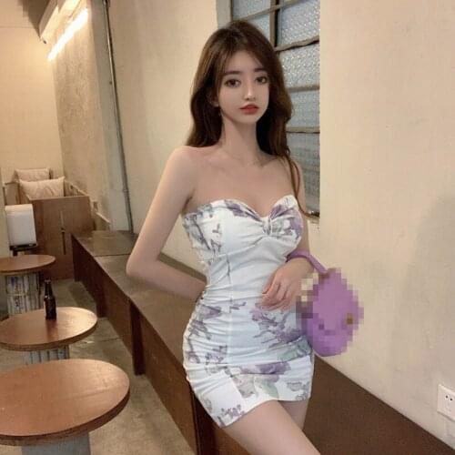 ZC3390 2021 summer new women fashion sexy temperament bow print tight slim package hip dress cheap wholesale