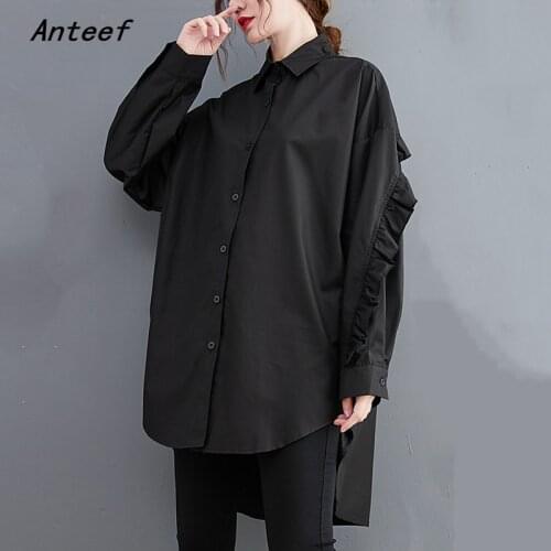 Anteef long sleeve oversize cotton vintage shirts for blouse Casual loose spring autumn tops women 2021 blouses button up shirt