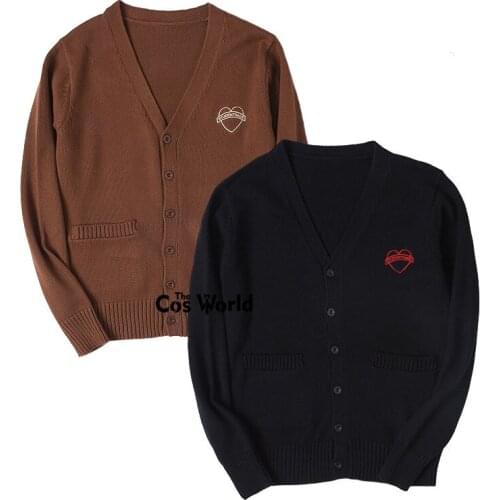 [Chocolate Heart] Japanese Spring Autumn Long Sleeve Knit Cardigan V Neck Sweater Outwear Jacket Coat JK School Uniform