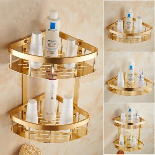 1/2 tier bathroom triangle shelf gold plated, Retro wall toilet/kitchen shelf, Space Aluminum layer corner bathroom shelves rack