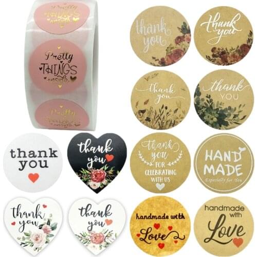 24 Types Pink Thank You Stickers 1'' 500Pcs Labels Pretty Things Inside Home Hand Made Celebrating with Us Sticker Package Seals