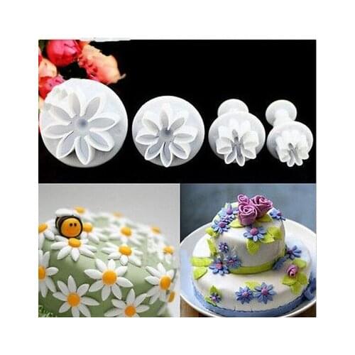 4Pcs/Set Daisy Flower Cookie Sunflower Plunger Cutter Fondant Cake Tool Christmas Cake Decorating Tools