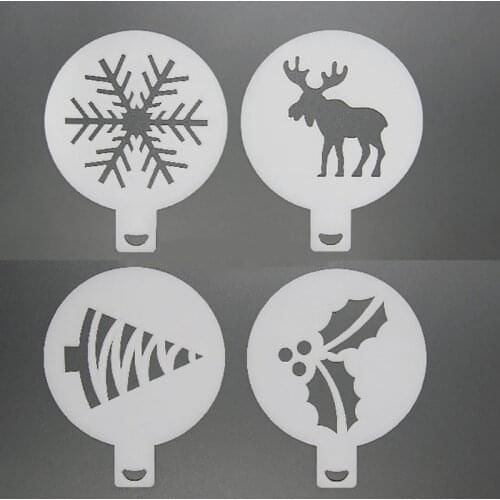 4pcs Christmas Coffee Milk Cake Stencil Template Elk Snowflake Coffee Foam Spray Printing Model Mould DIY Decoration Art Tool