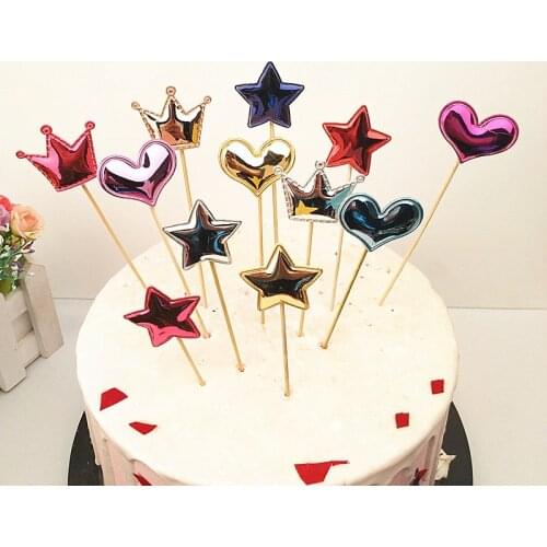 5pcs/Lot Cute Crown Star Cake Topper For Birthday Lovely Cake Flag Baby Shower For Girls Diy Party Cake Decorations Accessories