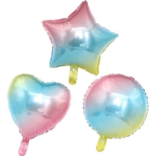 50pcs 18inch Rainbow Gradient Color Round Star Heart Foil Balloon Birthday Aluminum Ballon Valentines Day Wedding Party Decor