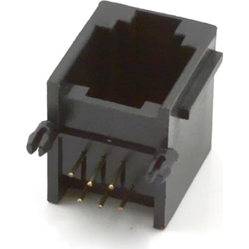 50pcs Rj11 Connector Female Socket PCBI-6P6C Black With Side Plug-In Gold-plated Feet For Telecommunications Equipment