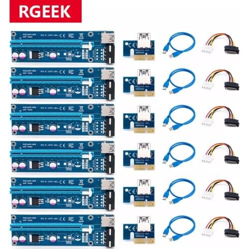 6Pcs USB 3.0 PCI-E Riser Express 1X 4x 8x 16x PCIE Riser Extend Riser Adapter Card SATA 15pin Male to 4pin Power Splitter Cable