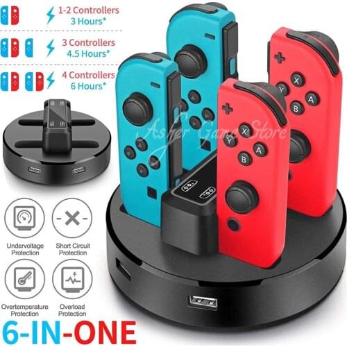 6 in 1 Nintend Switch Chager 4 Joy Con Charging Dock Station + 2 USB + LED Indicator for Nintendo Switch Nintendoswitch Joycon