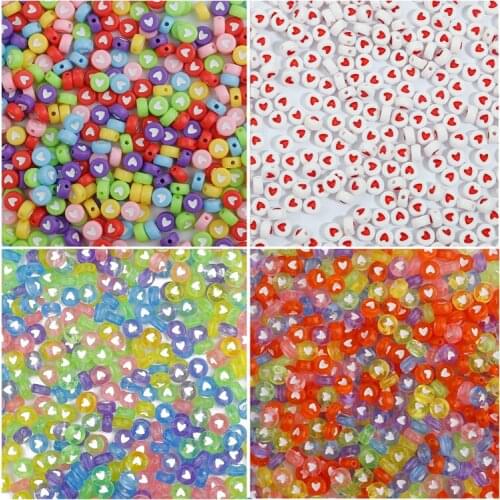 Love Heart Acrylic Beads Round Flat Loose Spacer 4*7 Charm Jewelry HandmadeDiy Lanyard Phone Chain Bracelet Necklace Accessories
