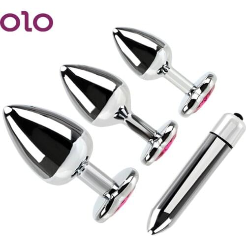 OLO Stainless Steel Anal Plug Bullet Vibrators Female Masturbation Sex Toys For Men Butt Plug Vibrators Prostate Massager