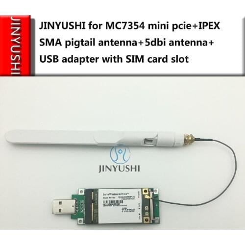 JINYUSHI For MC7354 mini pcie+IPEX SMA pigtail antenna+5dbi antenna+USB adapter with SIM card slot 4G LTE HSDPA UMTS WCDMA