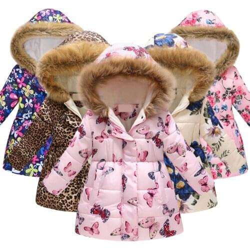 Plus velvet warm girl jacket 2020 new thickened multicolor winter girl jacket fashion printed hooded jacket children wear