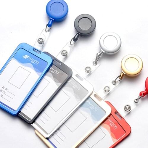 1pc Metal Work Card Holder with Retractable Plastic Badge Reel for Staff Hospital Medical Workers ID Card Case Clip Keychain