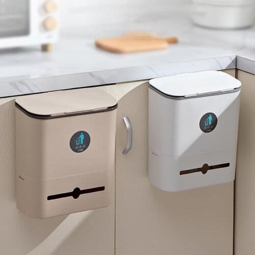 Household Kitchen Wall-Mounted Trash Can 2 In 1 Cabinet Hanging Waste Separation Bins+Tissue Box