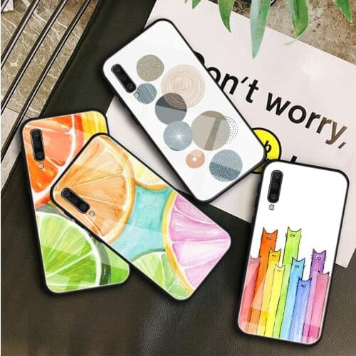 Watercolor pattern Tempered Glass Case For Samsung Galaxy A10S A10E A20S A20E A30S A40 A50S A60 A70 A80 A90 A6 A7 A8 Shell