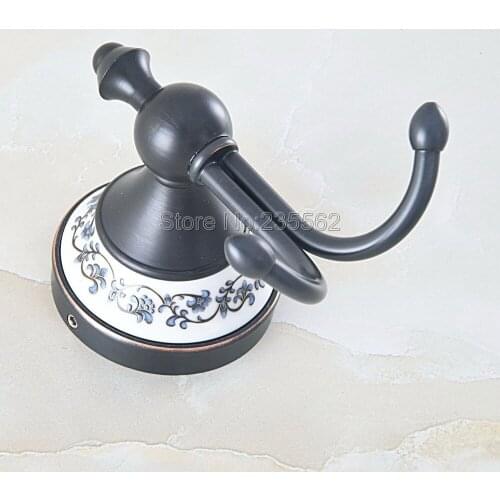 Black Oil Rubbed Brass Towel Coat Hooks Wall-Mounted Dual Robe Hook Hanger Bathroom Accessories Hardware lba756