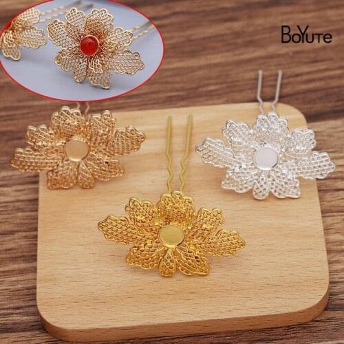 BoYuTe (10 Pieces/Lot) 50*33MM Alloy Flower Hairpin Hair Fork Materials Diy Antique Chinese Clothing Accessories
